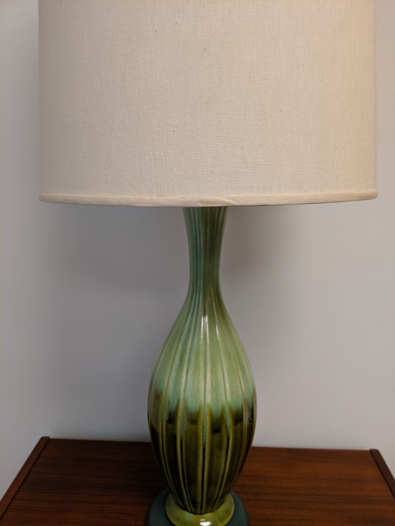 Vintage Striated Ceramic Table Lamp, Shades of Green EPOCH