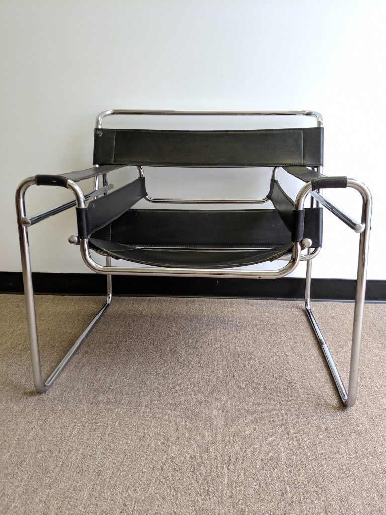 Vintage Italian Black Leather Tubular Chrome Wassily Chairs Replicas Epoch