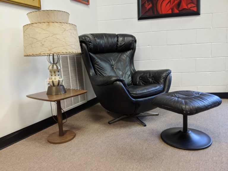 Vintage Black Vinyl Swivel Lounge Chair with Ottoman EPOCH