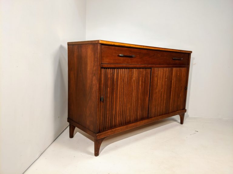 Mid Century Modern Walnut Credenza with Sliding Doors by Craddock EPOCH