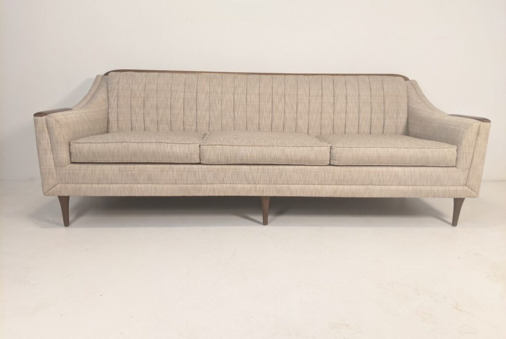 Mid Century Modern Vintage Three Seat Sofa Wood Accents 1 1024x686 
