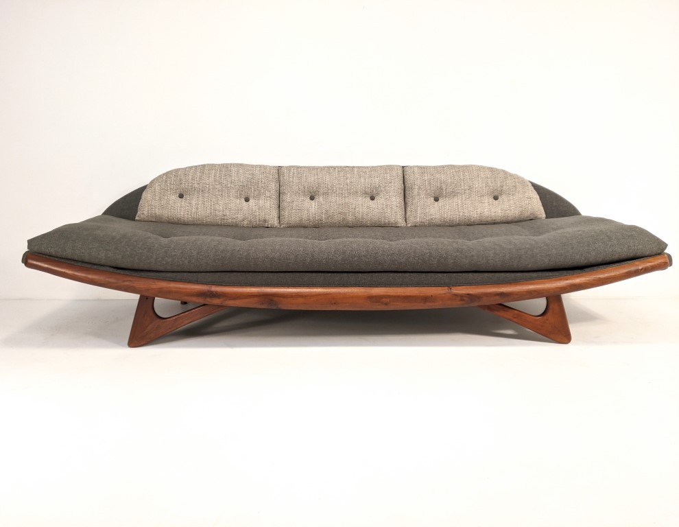 Mid Century Modern Walnut Framed, Adrian Pearsall Long Gondola Sofa