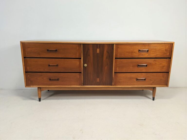 Mid Century Modern Triple Walnut Low Dresser, Acclaim Collection by