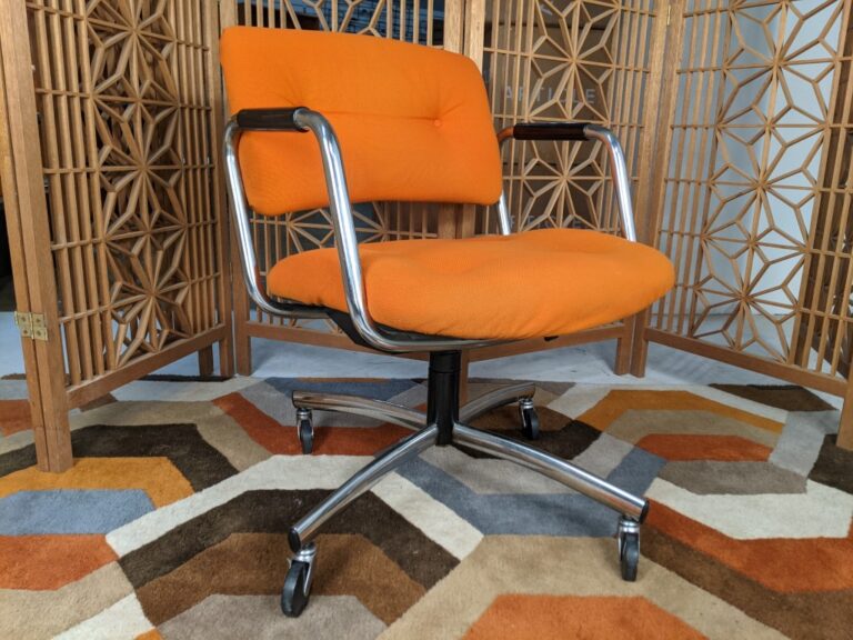 Mcm Steelcase Rolling Swiveling Office Chair Orange Upholstery Fabric 1 2 768x576 