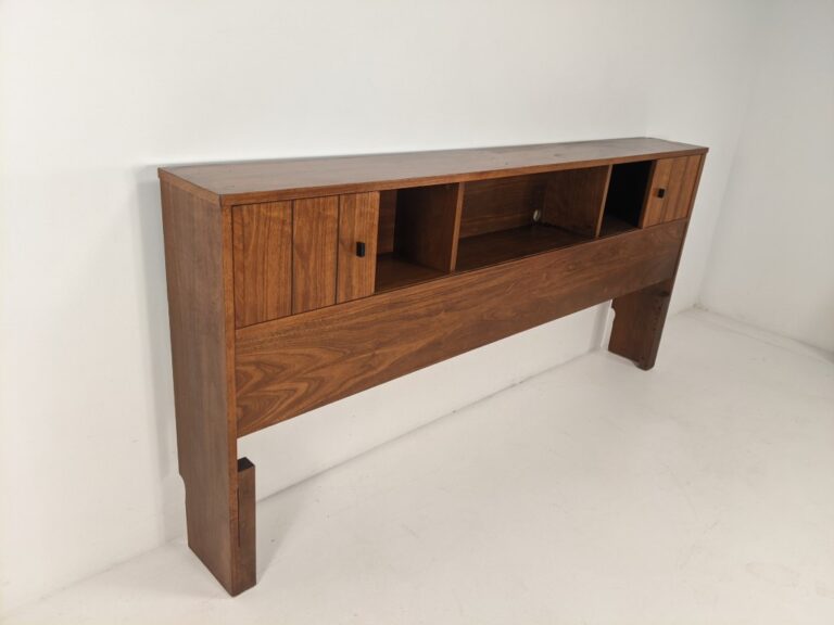 Vintage MCM Walnut King Headboard, Overhead Storage Compartment EPOCH