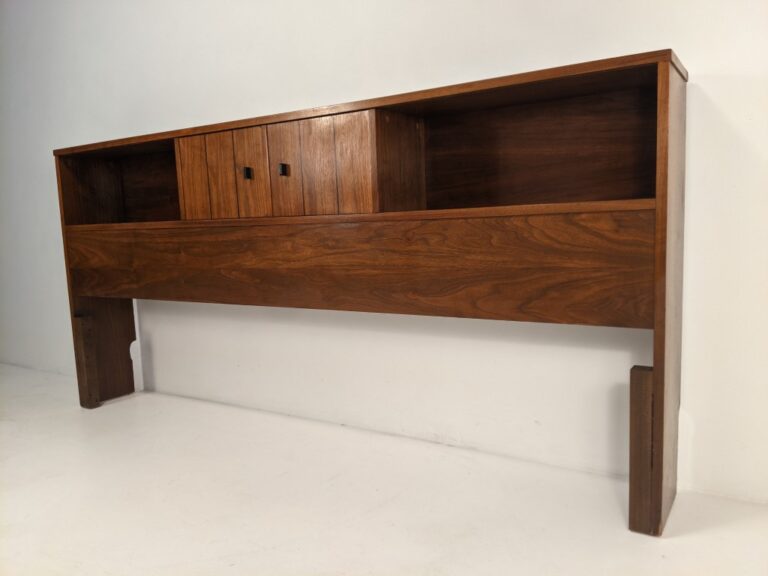 Vintage MCM Walnut King Headboard, Overhead Storage Compartment EPOCH