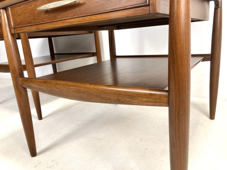 Pair Vintage, MCM, Walnut End Tables, Floating Drawers by Hekman