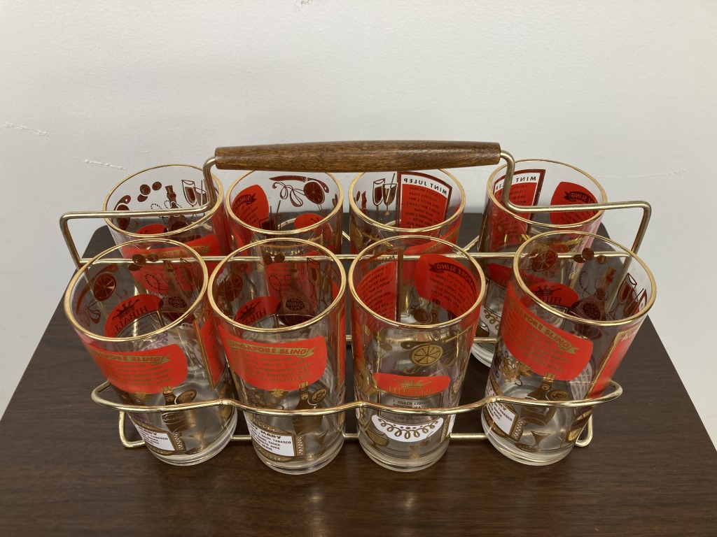 Vintage Set of 8 Cocktail Recipe Highball Glasses