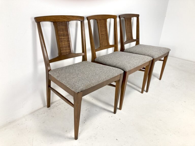 Set of 6 Mid Century Modern Walnut & Cane Dining Chair Set - EPOCH