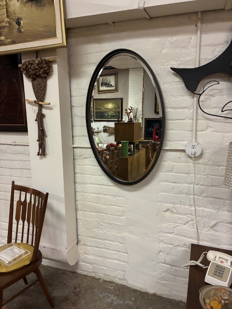 Heavy Metal Framed Beveled Edge Modern Oval Wall Mirror - Image 3
