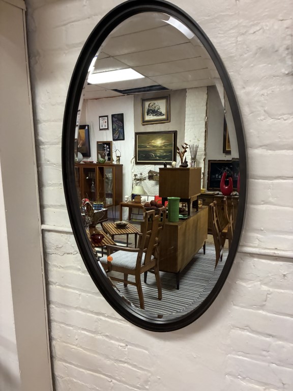 Heavy Metal Framed Beveled Edge Modern Oval Wall Mirror - Image 2