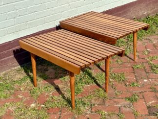 Mid Century Modern Yugoslavian Wood Slat End Tables