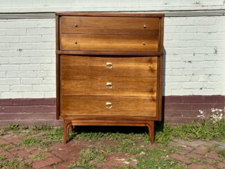 Mid Century Walnut High Dresser Brass Pulls