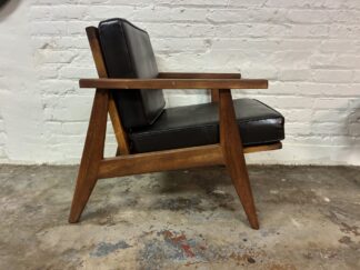 Contemporary Leather Wood Framed Living Room Armchair