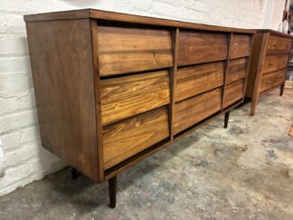 Mid Century Modern Triple Low Dresser, Louvered Drawers