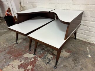 2 Walnut & White Laminate Mid Century Modern Tiered End Tables