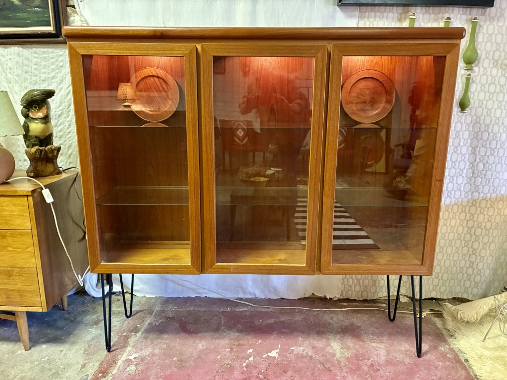 Illuminating Danish Modern Teak Display China Cabinet by Ramus