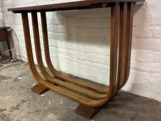 Art Deco Mahogany Console Table Curved Bentwood Slat Base