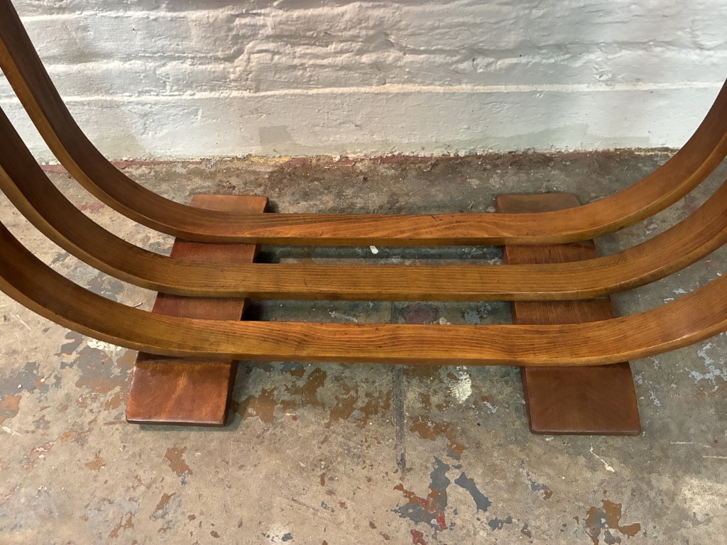 Art Deco Mahogany Console Table Curved Bentwood Slat Base - Image 9