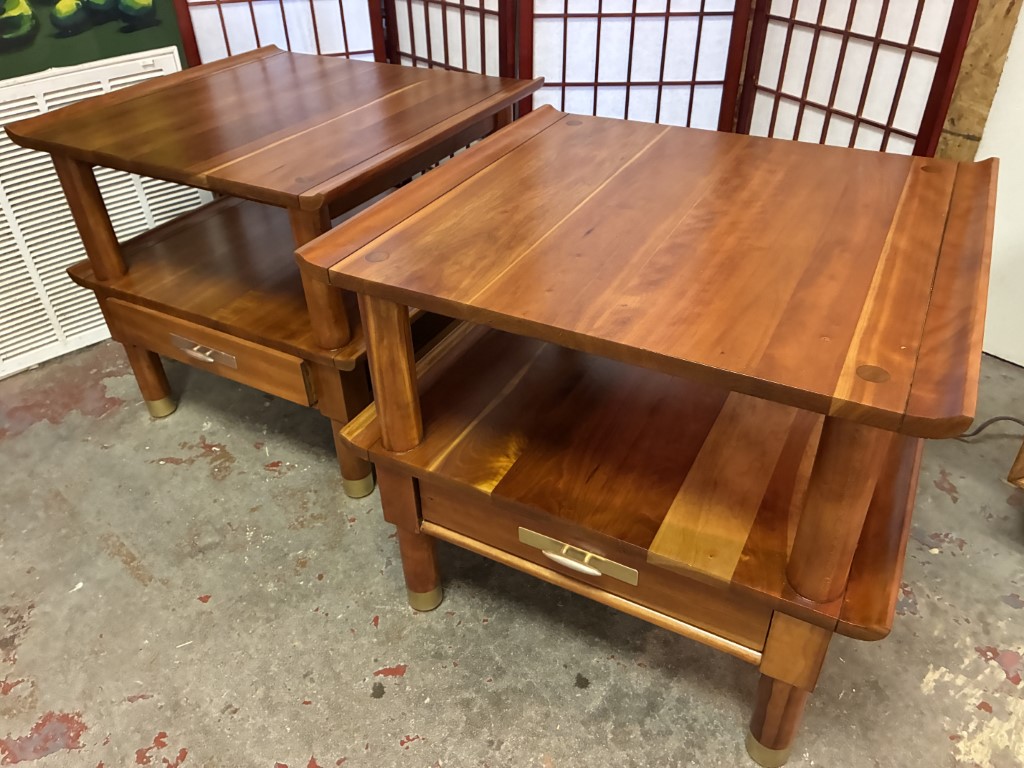 Solid Cherry Tiered End Tables w/ Drawer by Willet for Hathaways, NYC - Image 3