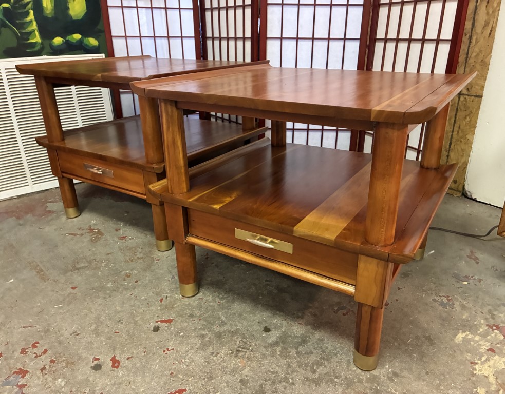 Solid Cherry Tiered End Tables w/ Drawer by Willet for Hathaways, NYC - Image 2