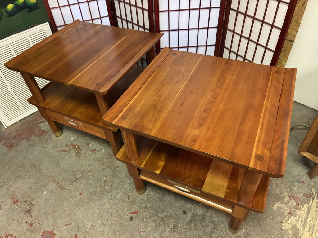 Solid Cherry Tiered End Tables w/ Drawer by Willet for Hathaways, NYC - Image 4