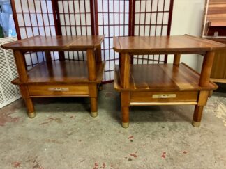 Solid Cherry Tiered End Tables w/ Drawer by Willet for Hathaways, NYC