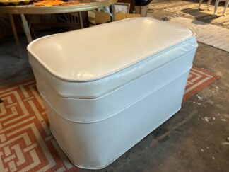 Vintage White, Octagonal, Hinged Storage Ottoman, Vinyl Footstool
