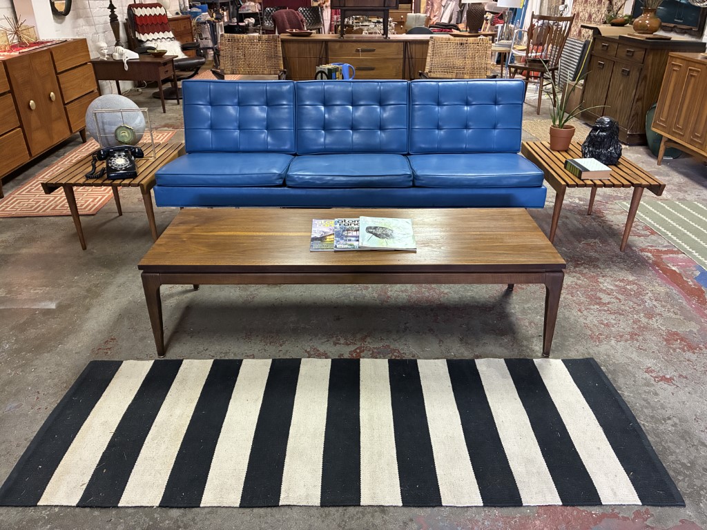Royal Blue Mid Century Modern Naugahyde Sofa, Chrome Sled Legs - Image 7