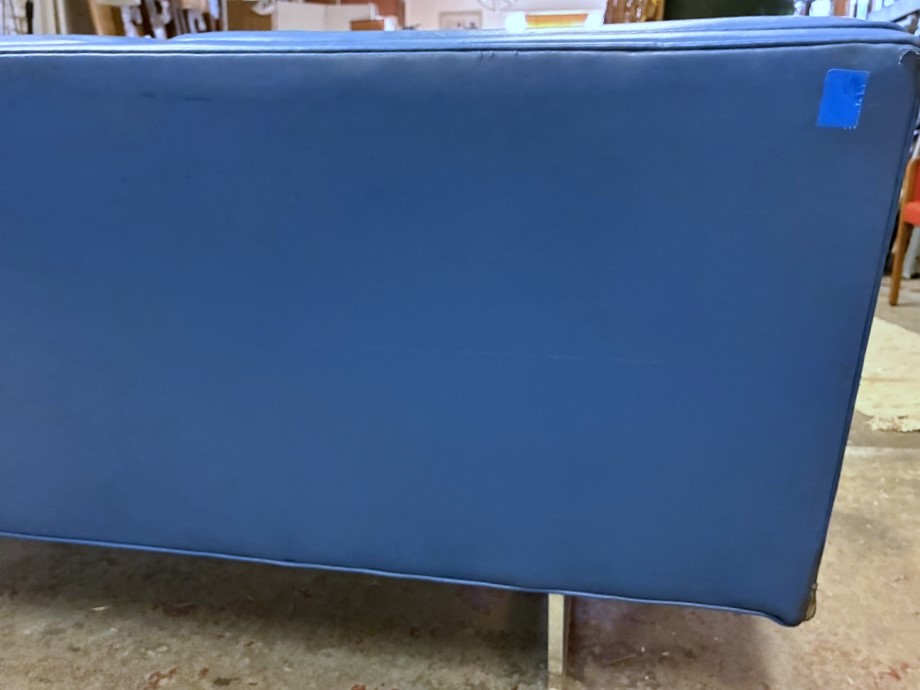 Royal Blue Mid Century Modern Naugahyde Sofa, Chrome Sled Legs - Image 18