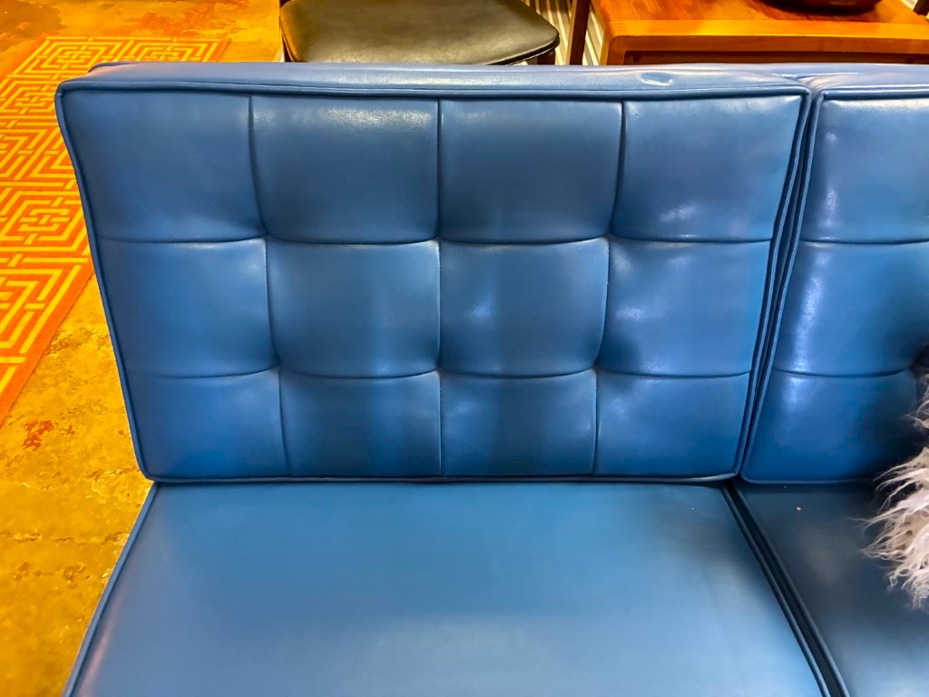 Royal Blue Mid Century Modern Naugahyde Sofa, Chrome Sled Legs - Image 15