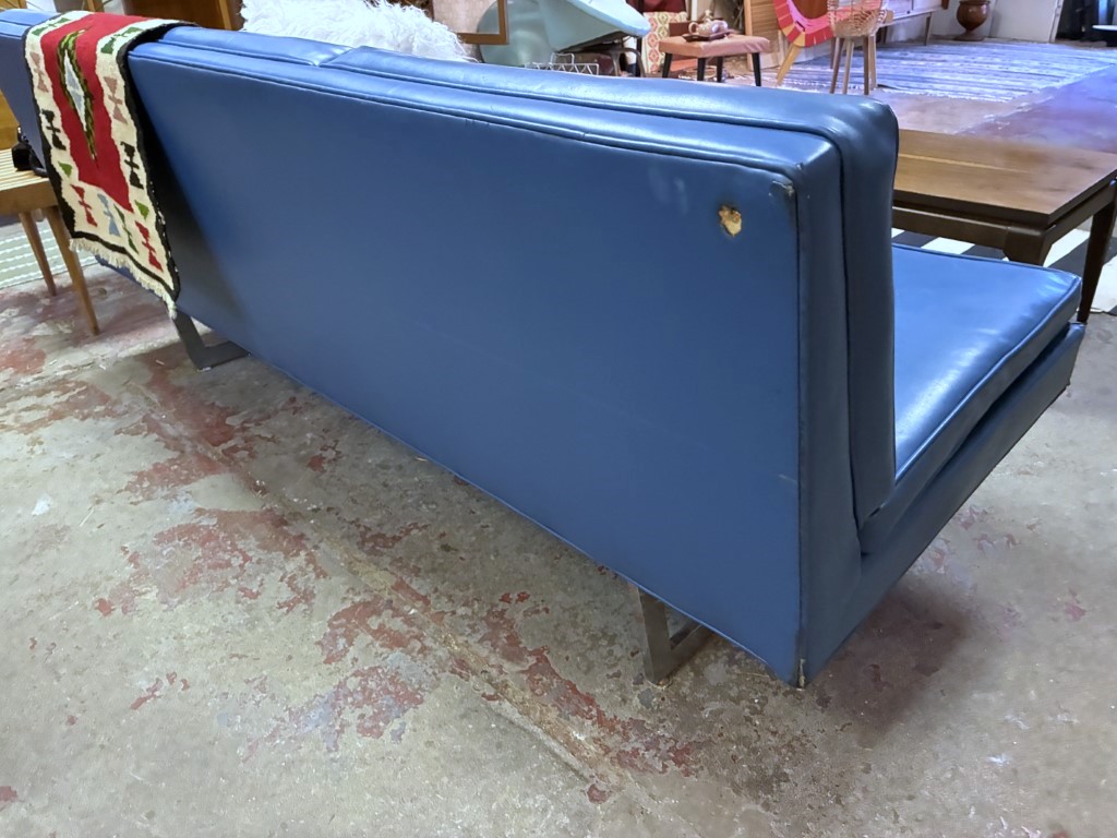 Royal Blue Mid Century Modern Naugahyde Sofa, Chrome Sled Legs - Image 19