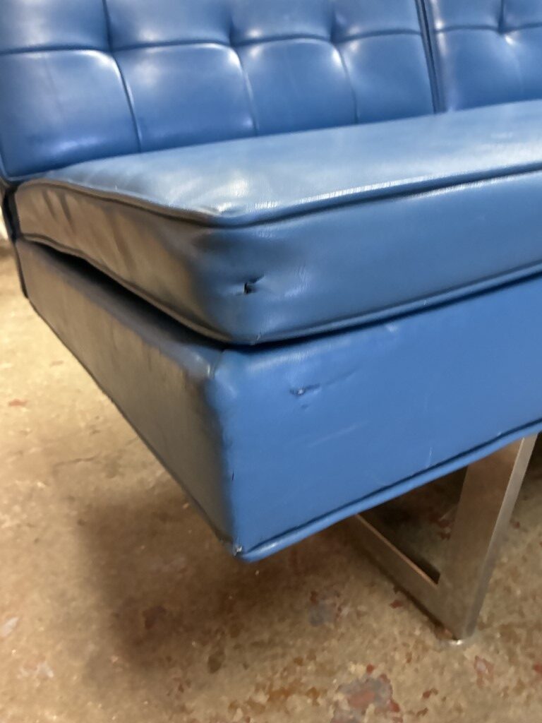 Royal Blue Mid Century Modern Naugahyde Sofa, Chrome Sled Legs - Image 16