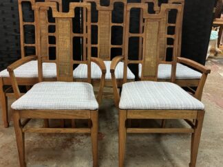 6 Refinished, Reupholstered Vintage Walnut & Caned High back Dining Chairs