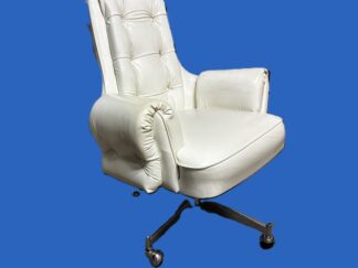 Vintage White Vinyl Executive Rolling, Swiveling Office chair