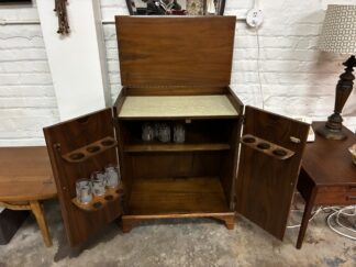 Flip Top Walnut Mini Bar Liquor Cabinet