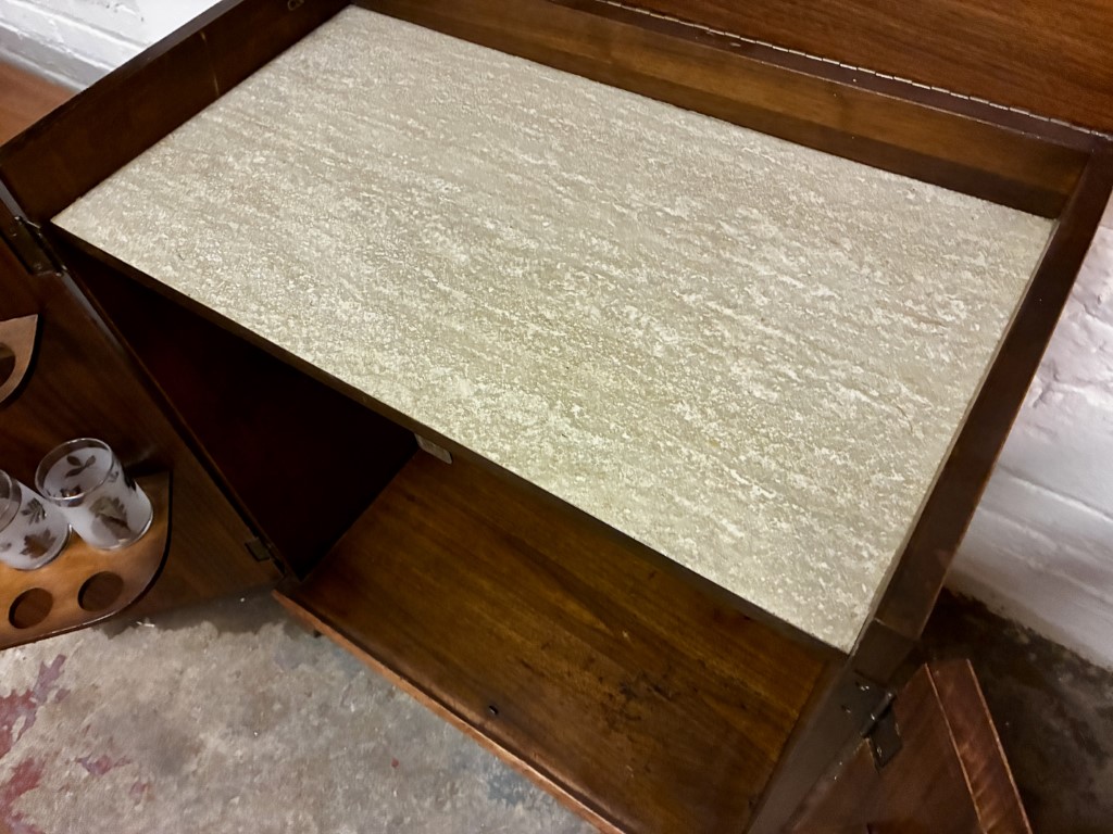 Flip Top Walnut Mini Bar Liquor Cabinet - Image 14