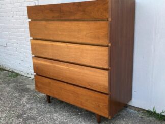 Vintage, Mid Century Walnut 6 Drawer Danish Inspired High Dresser by American of Martinsville