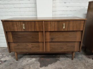 Mid Century Modern Walnut Double Low Dresser, Louvered Drawers