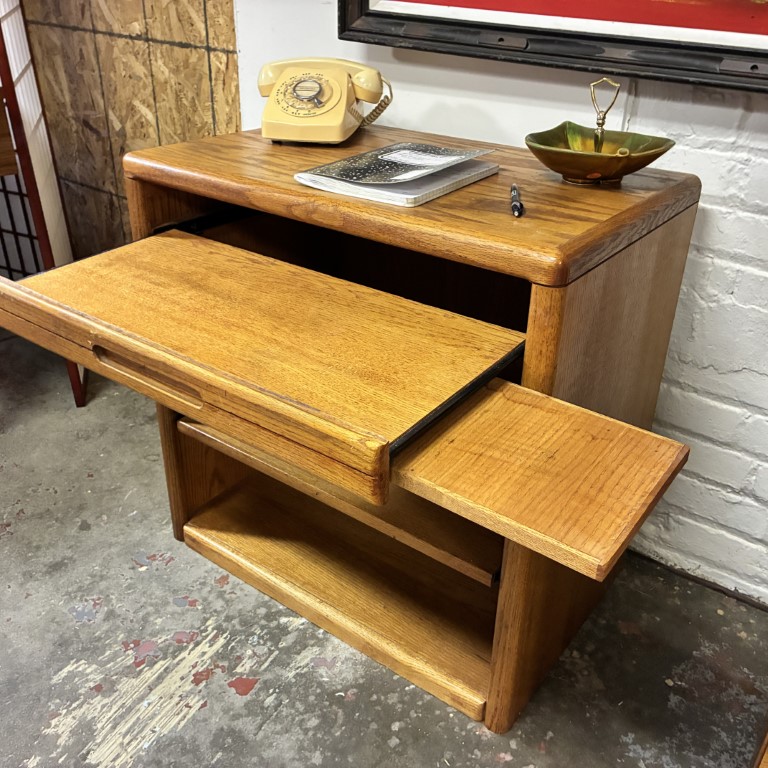 Solid Wood Computer Desk, Sliding Shelves, Pull-out Side Panel, Office Cabinet