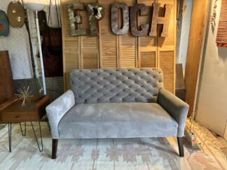 Gray Velveteen Tufted Settee Loveseat, Modern Sofa