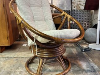 Vintage Bohemian Bamboo Swivel Chair w/ Custom Oatmeal Cushion